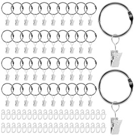 Pack of 40 Metal Curtain Rings Clip Set, 35 mm ID Curtain Rings with Clips, Stainless Hanging Curtains Rings with White S Plastic Hooks, Curtain Clip Hanging Rings for Windows, Doors, Shower Curtains