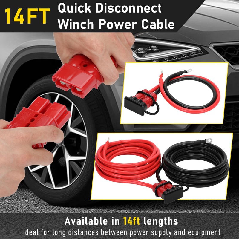 Anrain 14FT Quick Disconnect Winch Power Cable, 2 Gauge 2
