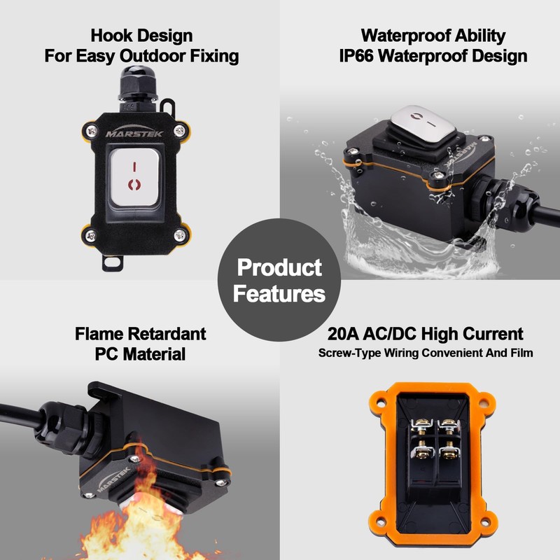 Inline Cord Switch with 3FT Cable Piggyback Plug(3-Pronged), IP67 Waterproof