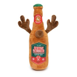 Fuzzyard Christmas Holiday Themed Plush Beer Bottle Dog Toy (Festive Reinbeer)