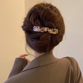 French Hair Barrettes Clip for Women Thick Thin Hair Ponytail Holder Vintage Tortoise Leopard Print Hair Clips Barrette for Hair Pin Curved Resin Barrette Hair Styling Clips for Long Hair