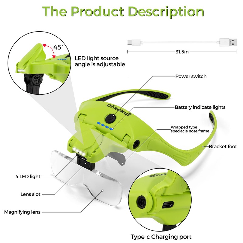 Dilzekui Magnifying Glasses with Light for Close Work, 1X to