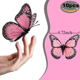 LOVPLAY 12 Pcs Realistic Pink Monarch Butterfly Wall Decal Stickers, Magnetic & PVC Material, Perfect for Kids Room, Bedroom, Party Decorations