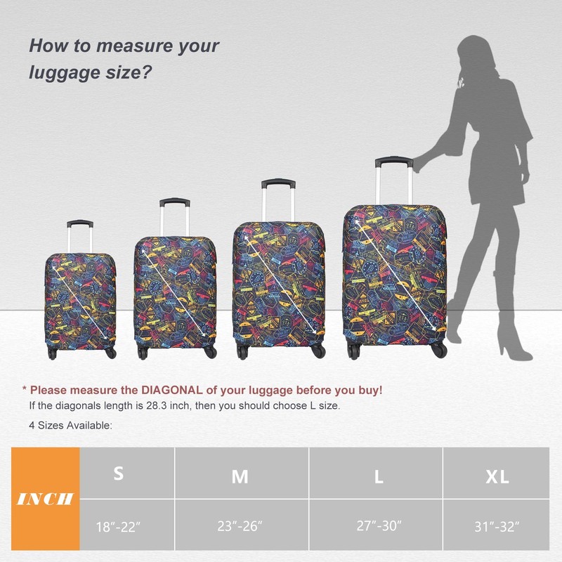 Explore Land Travel Luggage Cover Washable Suitcase Protector - Fits