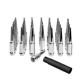 Glorider M14x1.5 Spike Lug Nuts, 32pcs 4.4" Chrome Spiked Lug Nut for Chevy Silverado GMC Sierra 1500 2500 3500, Ford F-150 F-250 F-350 8 Lug Aftermarket Wheels, 14 x 1.5 Spike Lugs with 1 Socket Key