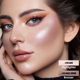 FOCALLURE FOCALLURE 2 Pcs Mineral Cream Contour Stick,Moisturize Highlighter and Bronzer Pen,Non Stick Face Brightens & Shades Pencil,Long Lasting & Smooth Gliding Face Illuminator Makeup,Fair-light