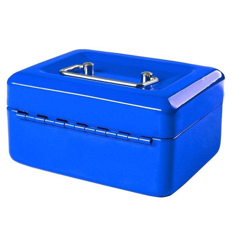 Steel Cash Box Safe with Lock 2 Keys, blue