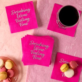 C.R. Gibson TW4-25851 Drinking Wine Feeling Fine Disposable Paper Cocktail Napkins, 5" x 5", Multicolor, 20 Pieces