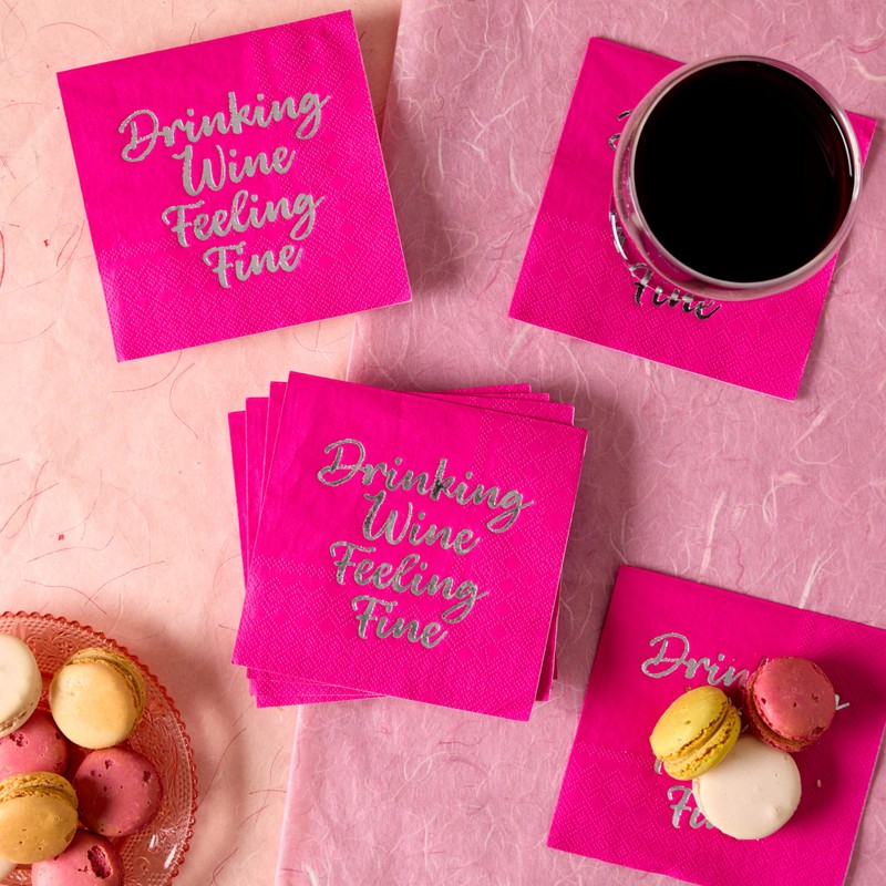 C.R. Gibson TW4-25851 Drinking Wine Feeling Fine Disposable Paper Cocktail