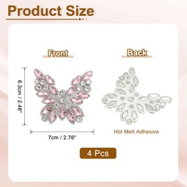 sourcing map 4Pcs Rhinestone Butterfly Patches, Iron-on Beaded Appliques, Bling Clothing Repair Decoration Patches for Hats Shoe Bags DIY Accessories, Pink