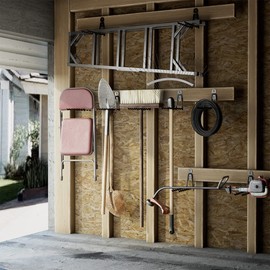 COCOYA Garage Hooks 4-Pack, 11.8" Long Large Shed Storage Hanger Garden Tool Hook Heavy Duty Wall Mount Double Holder with 2 Extension Cord Storage Straps, Organize Yard Utility Hanging Ladder Black