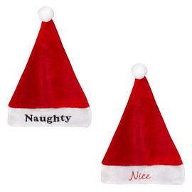 Naughty and Nice Plush Red Holiday Christmas Santa Hats (Naughty & Nice)