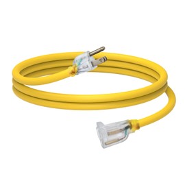 GREATIDE 6 Ft 14/3 Lighted Outdoor Extension Cord - 14 Gauge SJTW Heavy Duty Yellow Extension Cable with 3 Prong Grounded Plug, Great for Lawn, Garden, Appliances