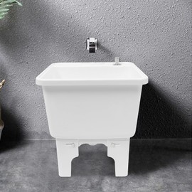 LyeXD Commercial Floor Mop Sink, Plastic Mop Basin Portable Camping Sink up to 220.46lbs, Indoor and Outdoor Utility Sink Laundry Room Slop Sink for Commercial Kitchen, Restaurant, Garages, White