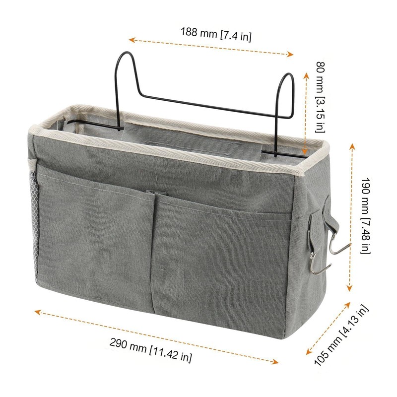 UNGFEI 3 PCS Grey Bedside Hanging Storage Basket, Bed Organiser