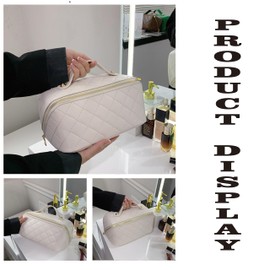 Pehenin Cosmetic Bag,Travel Makeup Bag,Large Makeup Bag Origanizer,Durable Waterproof Diamond Pattern Leather Cosmetic Bag for Woman(5 Color Choice) (White)