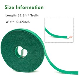 GHAMYEE Plant Ties Garden Ties Green Tape, Garden Plant Tape, 0.57'' Wide Reusable Adjustable Garden Plant Ties Gardening Strap, Tomato Plant Support for Effective Growing (32.8ft x 3 Rolls, Green)