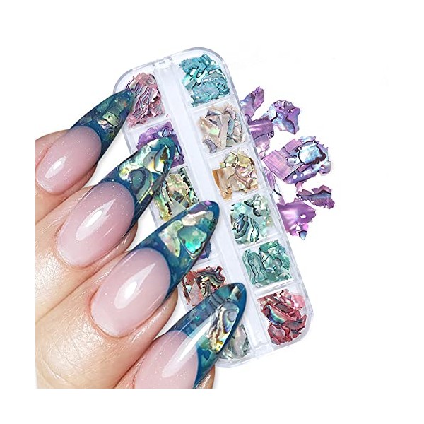 Abalone Shell Flakes for Nail Art, CHANGAR Colorful Seashell Nail Art Sequins Glitter Irregular Abalone Seashell Nail Art Slices Manicure DIY Paillette Accessories