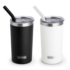 koodee Coffee Tumbler-12 oz Tumbler with Lid and Straw-Stainless Steel Double Wall Vacuum Insulated Tumbler Cup for Women (Black-White)