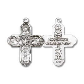 Bliss Sterling Silver 5-Way Christian Catholic Medal Pendant Necklace 18" Chain Boxed