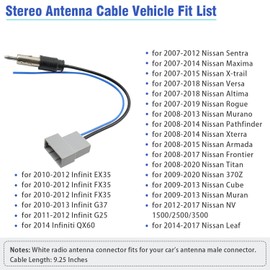 JAYUBIEN - Cable adaptador de antena de radio de coche de repuesto para Nissan X-Trail Altima Rogue Xterra Frontier Leaf Pathfinder Infinit estéreo antena arnés conector conector