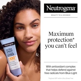 Neutrogena Ultra Sheer Dry-Touch Loción de Protección Solar, Máximo 100+ Protección de Espectro Amplio SPF 100 UVA/UVB, Protector Solar Ligero y Sin Grasa, Sin Oxibenozona, Antioxidante, Tamaño de