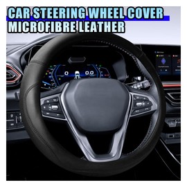 ZIMISI 14.5"-15" Car Steering Wheel Cover, Microfiber Leather Breathable Wheel Cover, Anti-Slip Lining Steering Wheel Covers, Car Accessories Interior Decoration for Women Men (Black)