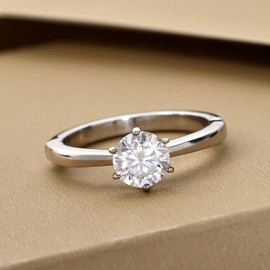 TJC Moissanite Solitaire Ring for Women Engagement Ladies Rings in Platinum Plated 925 Sterling Silver Size L Prong Setting Metal Wt. 3.75 Grams