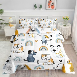 Smell Sunshine Cartoon Dog Comforter Set Rainbow Bones Printed Bedding Set with 1 Comforter and 2 Pillowcases for Boys and Girls Bedroom All Season(Dog Twin)
