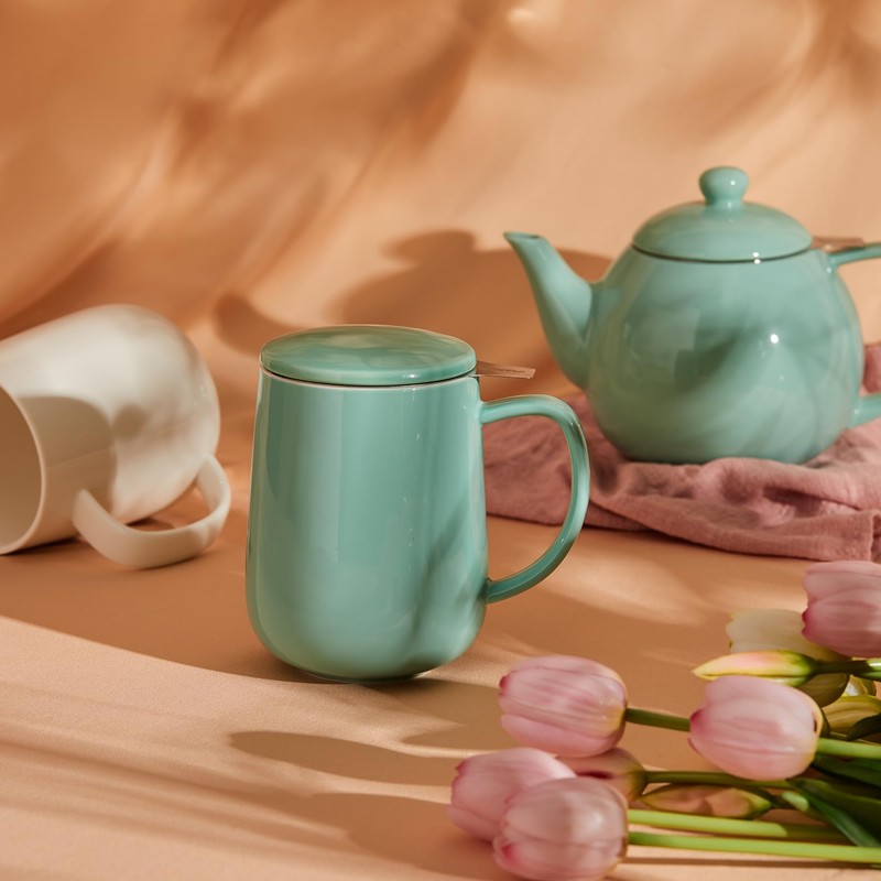 Sweese 20 OZ Porcelain Tea Mug with Infuser and Lid,