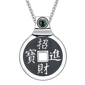 Magic Human Good Luck Gifts - Ancient Symbols Lucky Coin Necklace - Antique Finish Amulet - Fortune Powers Medallion