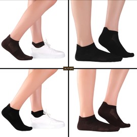 ELYFER - Calcetines deportivos unisex de rayón fino, transpirables, de corte bajo, para mujeres y hombres, 4-8-12 pares, Negro-café (paquete de 8), 5-7