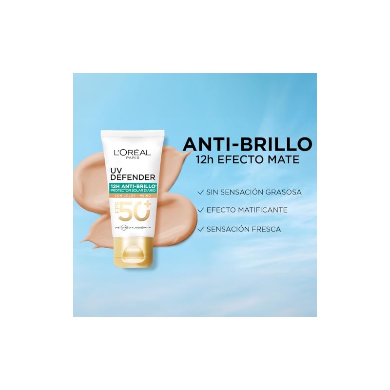 L'Oréal Paris Protector Solar Diario FPS50+ UV Defender Anti-Brillo Tono