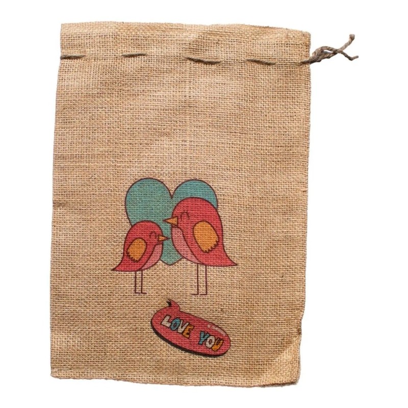 4 Costales Yute Decorados San Valentin Amor Chico (25x35 Cm)