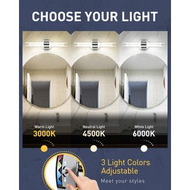 kudos Bathroom Sconces Wall Lighting, Modern LED Vanity Light, Modern Wall Lights with Clear Glass and Frosted Glass, 3000K/4500K/6000K Adjustable, KDVL06-CH-2