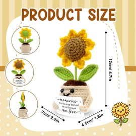 Mini Sympathy Gifts for Loss of Loved One, Crochet Flowers with Thinking of You Cards, Memorial Decorations, Grief Gifts for Women Men, Bereavement Gift Idea for Small Sunflower Decor