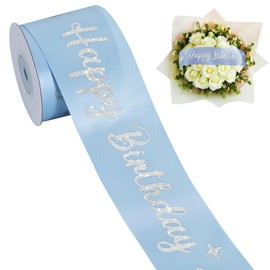 TONIFUL Blue Glitter Happy Birthday Satin Ribbon 2 Inch x 10 Yards Wide Printed Shiny Ribbon for Gift Wrapping,Flower Bouquet Decoration,Crafts,Banner Making and Party Supply