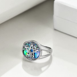 YFN Triple Moon Goddess Rings Sterling Silver Pentagram Pentacle Ring Pagan Wiccan Magic Amulet Tree of Life Jewelry for Women Men (6)