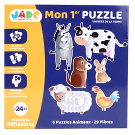 J.A.D.E - Farm Animals Puzzle - Educational Game - First Considerations - 053311-29 Pieces - Multicoloured - Cardboard - French Design - Children's Puzzle - Jade - 25 cm x 25 cm - From 2 Years