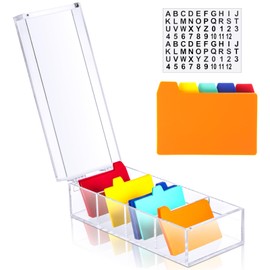 Mooliwe Index Card Holder Clear Acrylic Card Organizer for Desk File Note Holders, 4 Divider Holds 600 Cards(2.2 x 3.5 Inch)