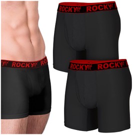 Rocky Men's Boxer Briefs 4-Way High Performance Pouch Underwear, 2-Pack Tagless (6" - Black & Red Waistband - X-Large)