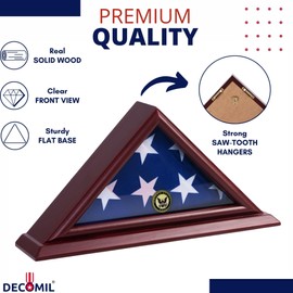DECOMIL Flag Display Case for 3x5 Folded Flags, Flag Box Display case- NOT for Burial ( 5X9) Flag, Shadow Box Frame, with Armed Forces Emblems for Military and Patriots (Navy)