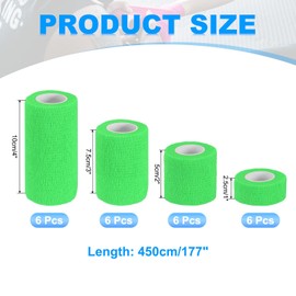 PATIKIL 1"/2"/3"/4" Self Adhesive Bandage Wrap, 24 Pcs 5 Yard Elastic Self Breathable Self Adherent Wrap Tape for Stretch Athletic Sports Wrist Ankle Outdoor Tape, Bright Green