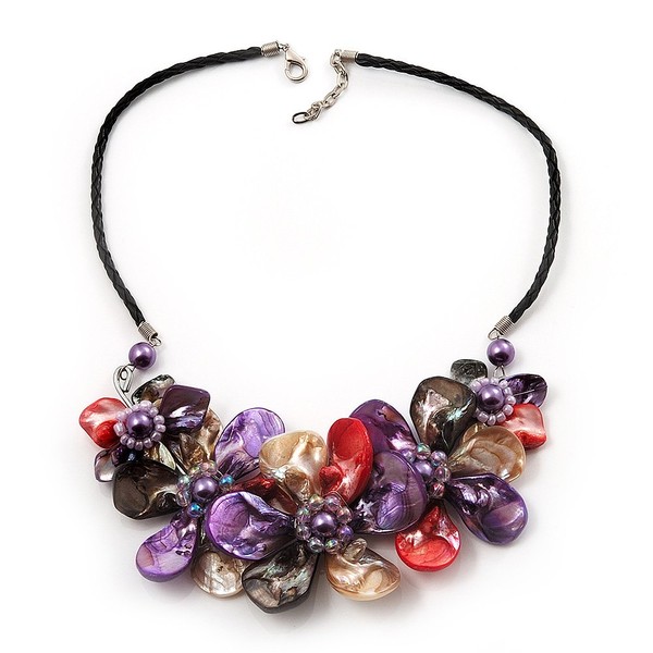 Avalaya Multicoloured Shell-Composite Faux Leather Cord Necklace/ 44cm L