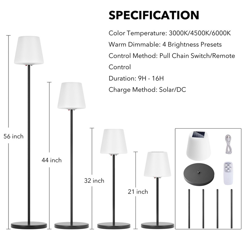 Outdoor Floor Lamp, 100% Solar Powered Floor Lamp for Patio
