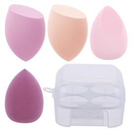 YIBOOOM Makeup Sponge Puff with Case 4-Piece Multi-functional Makeup Sponge Puff Soft Makeup Tool Wet Wet Water Drop Diagonal Cut for Travel, Dating, Parties, Banquets, Performance Makeup (Pink)