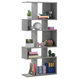 Giantex 5-Tier Geometric Bookshelf, 70" Tall Wood Freestanding Decorative Display Open Shelves with Anti-Tipping Device, Each Shelf Holds up to 44 lbs, Wooden S Shaped Bookcase, Gray