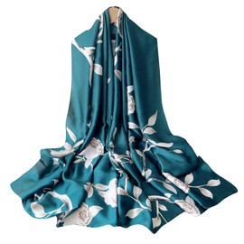 Silk Scarf Women Chiffon Shawl Lotus Scarf Neckerchief Long Head Wrap Thin Scarf Beach Women Hijab Belt Vintage Bridal Shawl Binder Chiffon Scarf Colorful Cloth White Green180*90CM (Blue-flower)