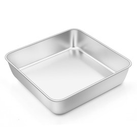 HaWare Piatto per gratin quadrato, in acciaio inox, piccolo, rettangolare, ideale per lasagne, brownie/torte, sano e lavabile in lavastoviglie, 15 x 15 x 5 cm