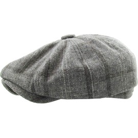 KBW-326 LGY L/XL Popular Classic Newsboy Gatsby Cabbie Ivy Ascot Hat Cap Collection Mens Fashion Wool (Large/X-Large, Light Gray Plaid Button Top Ascot)
